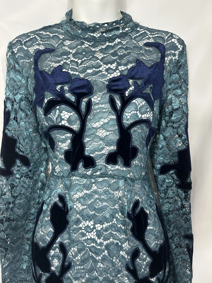 Vestido midi Hope & Ivy sobreposição de renda veludo burnout bruxa vitoriana tamanho 14 - Imagem 3 de 4