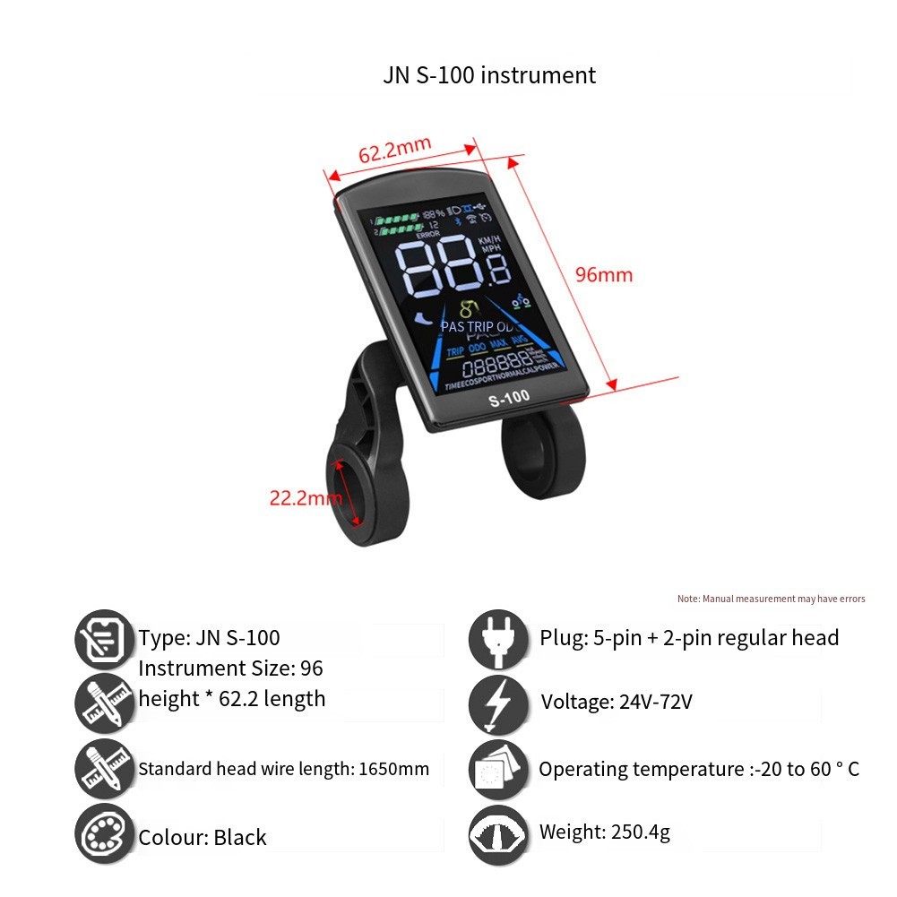 Display LCD S-100 per bici elettrica 24V-72V foto 2