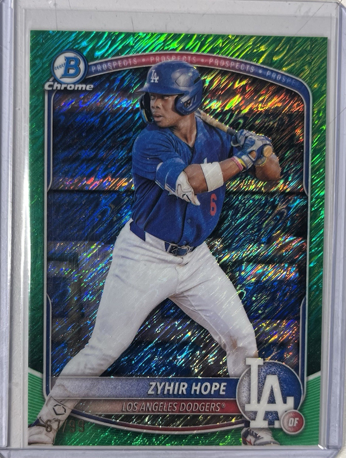2025 Bowman Chrome Prospects Zyhir Hope #BCP-2 Green Shimmer Refractor /99 (RC)