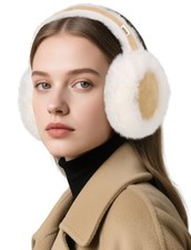 VEKDA Ear Muffs for Winter Women Fuzzy Ear Warmers Foldable Cute B-light Khaki