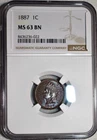NGC MS-63 BN 1887 Indian Head Cent, Attractively Toned specimen.