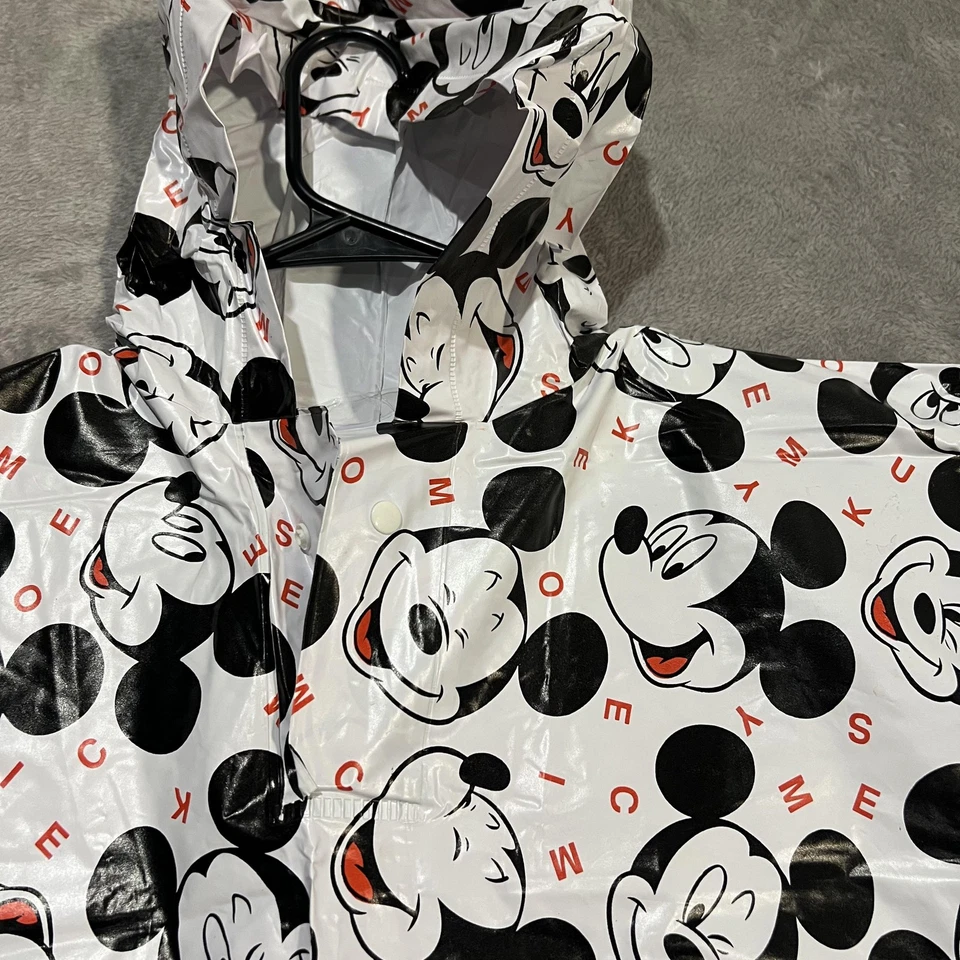 Poncho Vintage Disney Mickey Mouse Juvenil Capucha Vinilo Impermeable Blanco Negro Años 90 Foto 3 de 4