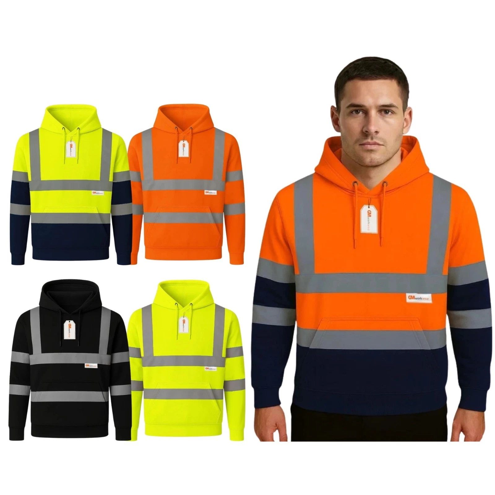 Hi Vis Hoodie Pullover Fleece Line Reflective Safety Workwear Men Overhead Hoody
