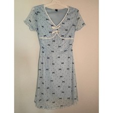 SHEIN Blue Bow Polka Dot Mesh Mini Dress V-Neck Lettuce Hem L JIT26812870
