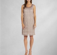 R M Richards Champagne Beaded Lace Sheath Dress Size 12 NWT