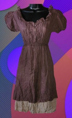 Chocolate Color Cottage Core Ruffled 2 Layer Puff Sleeve Mini Dress Sz L Nice!