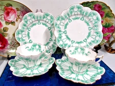 2 SHELLEY WILEMAN tea cup and saucer trio  Art Nouveau Petunia snowdrop teacup