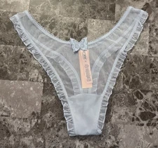 NWT VICTORIA'S SECRET TEASE BLUE MESH RUFFLE BUTTERFLY HIGH LEG THONG PANTIES
