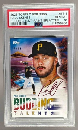 Paul Skenes 2025 Topps Bob Ross The Joy of Paint Splatter Budding /99 PSA 10