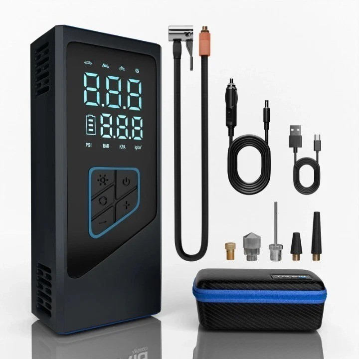Tire Inflator Air Pump Fits Car Moto Bike Tires Portable