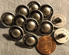 12 Silver Tone Pierced Edge Domed Metal Shank Buttons 5/8" 15MM Lot # 3355