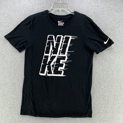 Nike Mens T-Shirt Large L Dri-Fit Tennis Logo Black Short Sleeve