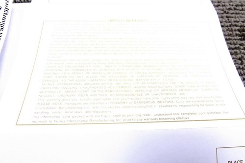 Taurus International Factory Registration Card Firearm Free Ship Pistol Paper - Picture 2 of 8