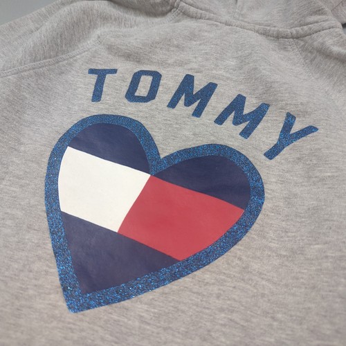 Tommy Hilfiger Hoodie Girls L 12/14 Gray Heart Flag Logo Full Zip Up Sweatshirt - Picture 4 of 9