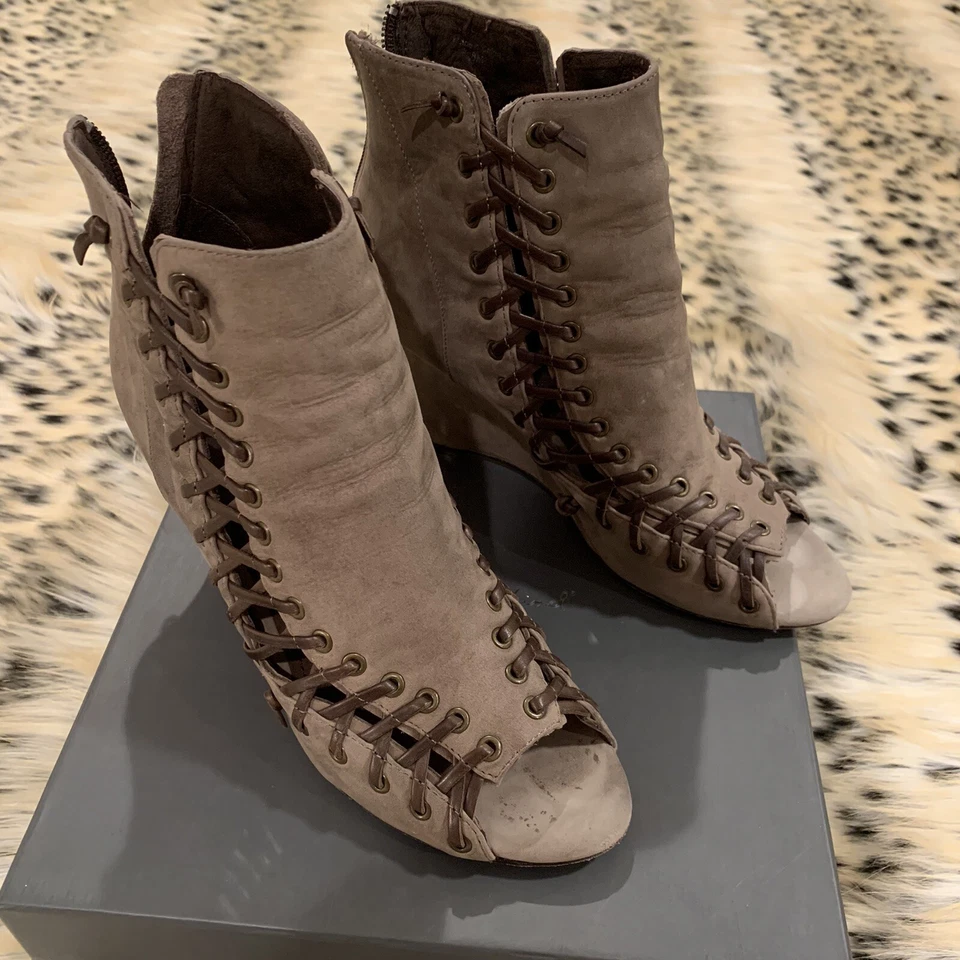 7 for all humanity Zapatos Marlo Taupe Gamuza Cerosa Con Cordones Vacchetta 8 Usados Una Vez Foto 4 de 4