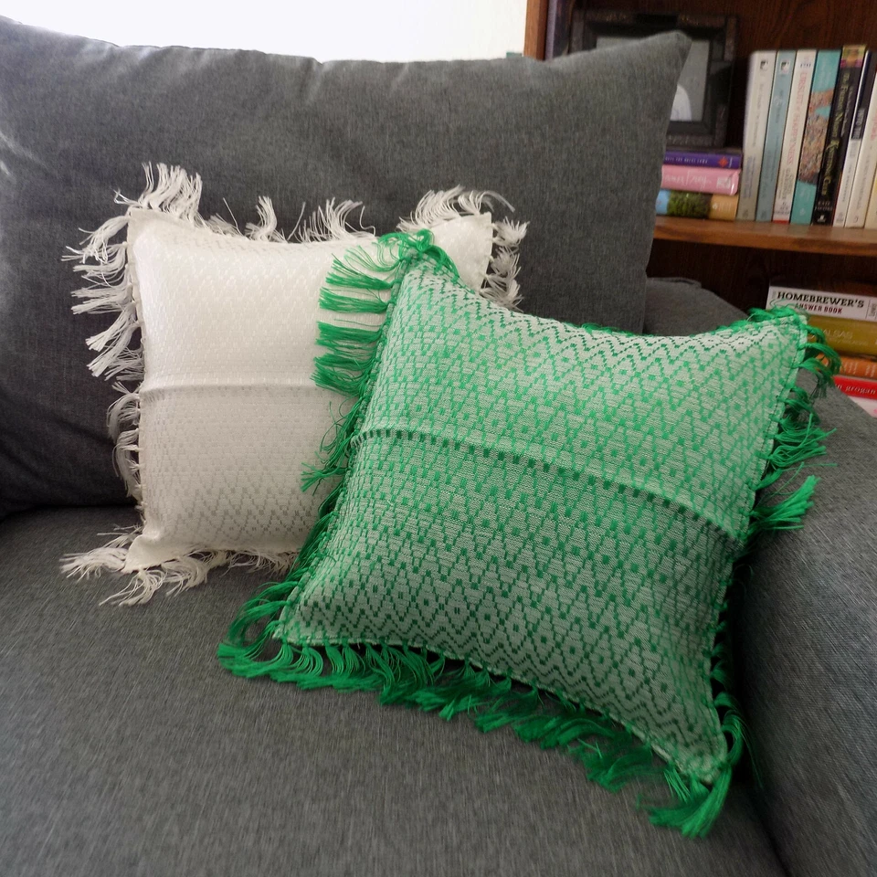 Funda de almohada mexicana tejida a mano hecha a mano 12" x 12" roja blanca amarilla verde Foto 2 de 4