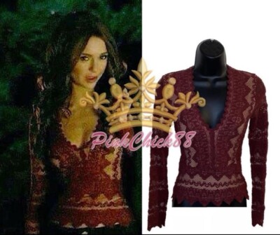Rare Katherine Pierce - Nina Dobrev Vampire Diaries Burgundy Longsleeve Vneck