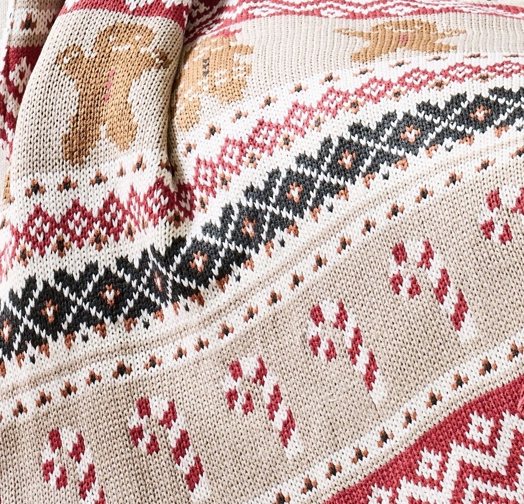 Pottery Barn Holiday Spice Fair Isle Knit Jacquard Throw Blanket ~ BRAND NEW