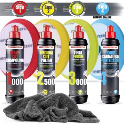 Auto Politur Set Menzerna Autopolitur + 4 passende Pads + Poliertuch Detailmate