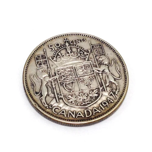 1947 Canada Silver Half Dollar Coin Wide Date Straight 7  50c 50¢ with IND:IMP: