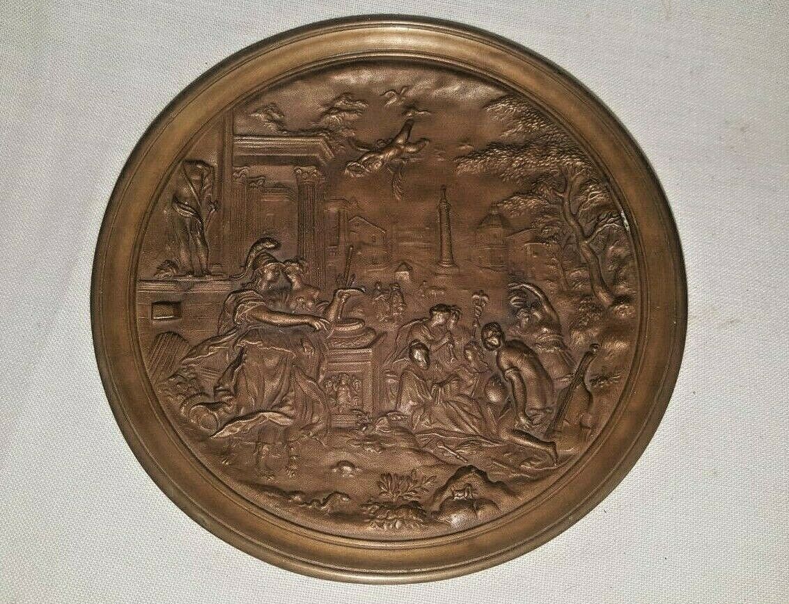 10" Solid Cast Bronze Plaque Plate Charger Roman Greek c 1800's 4.5 lbs 