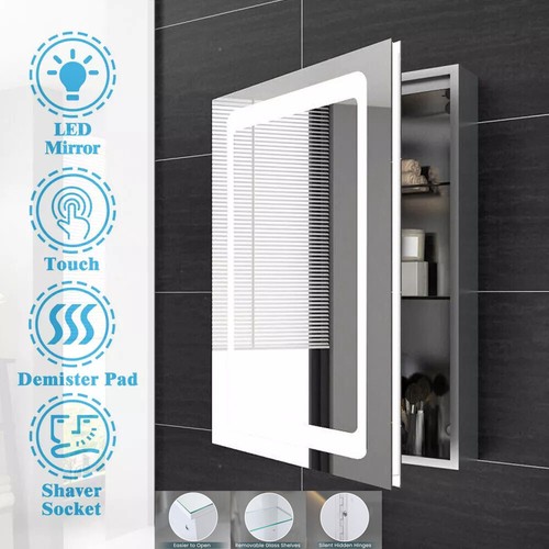 LED Bathroom Mirror Cabinet with Shaver Socket Demister Sensor Lights 3 ...