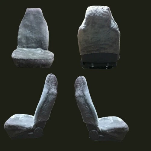 Fundas de asiento de respaldo alto de piel de oveja australiana GRIS (1 par) Foto 2 de 4