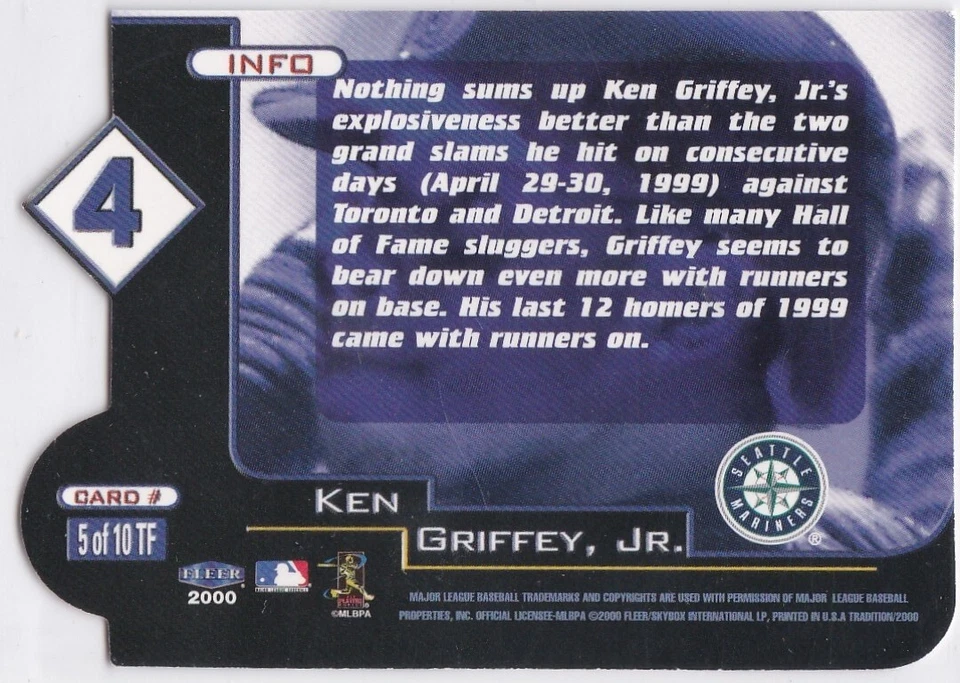 KEN GRIFFEY JR. 2000 Fleer Tradition RARE DIE-CUT INSERT Mariners Baseball Card - Image 2 of 2