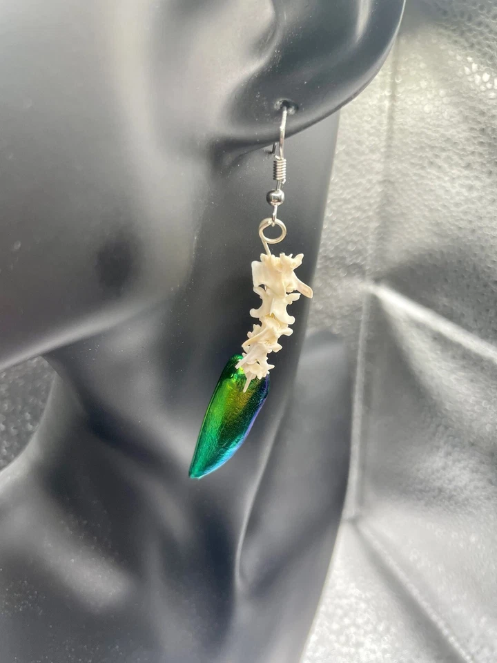 Pendientes colgantes vintage joya ala escarabajo y serpiente de cascabel vértebras para disfraz Foto 3 de 4