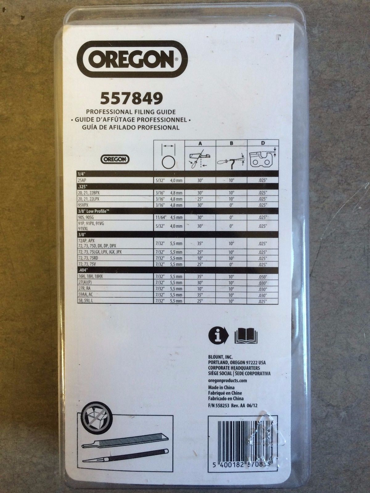 Genuine OEM Oregon 557849 Professional Bar Mount Saw Chain Filing Guide ...