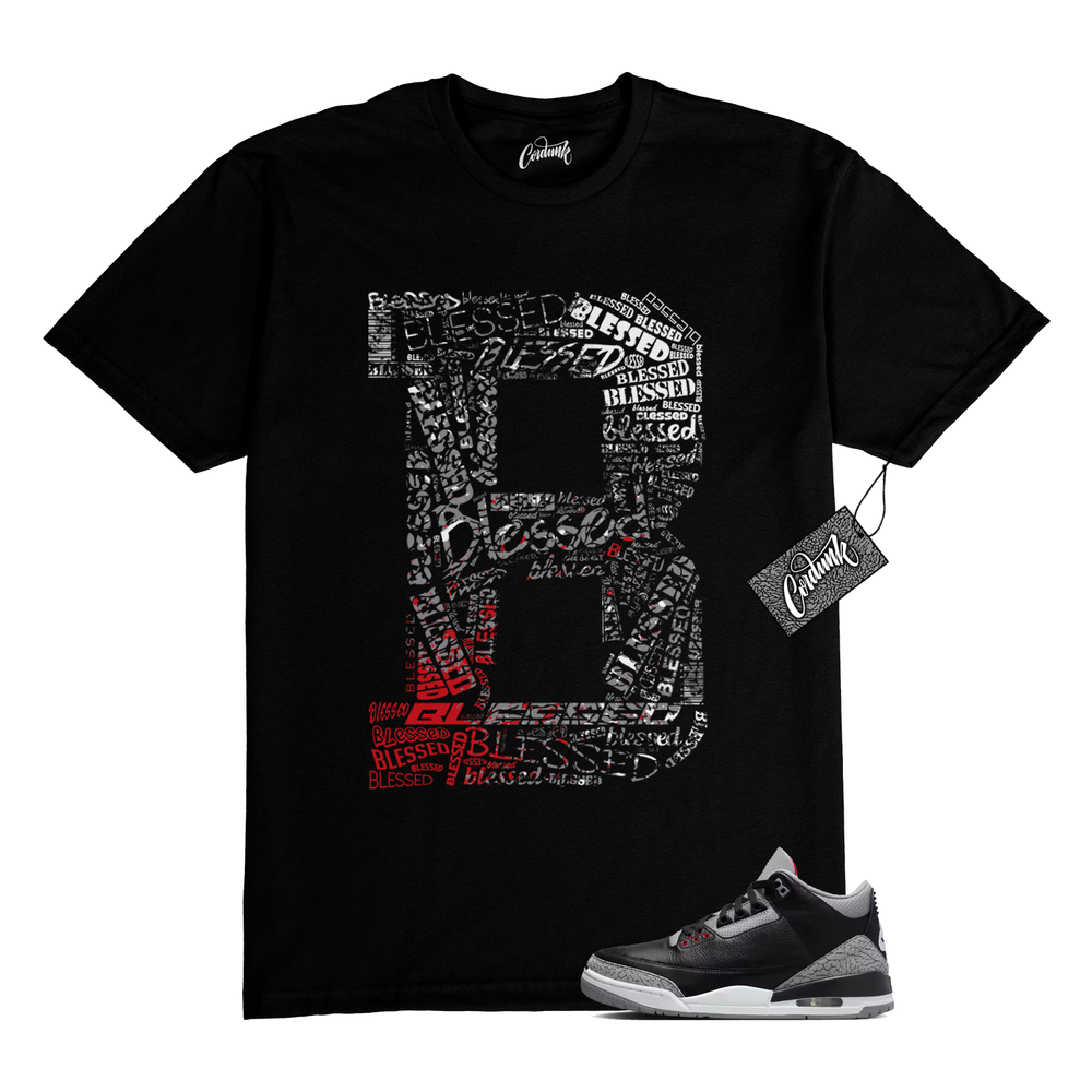 3 Cement Fire Red Grey Elephant Print White Black T Shirt to Match B BLS Jordan