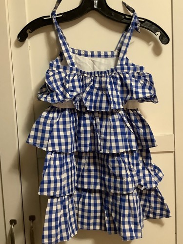 Crewcuts jcrew tiered ruffle gingham blue and white dress size 5 - Picture 4 of 5