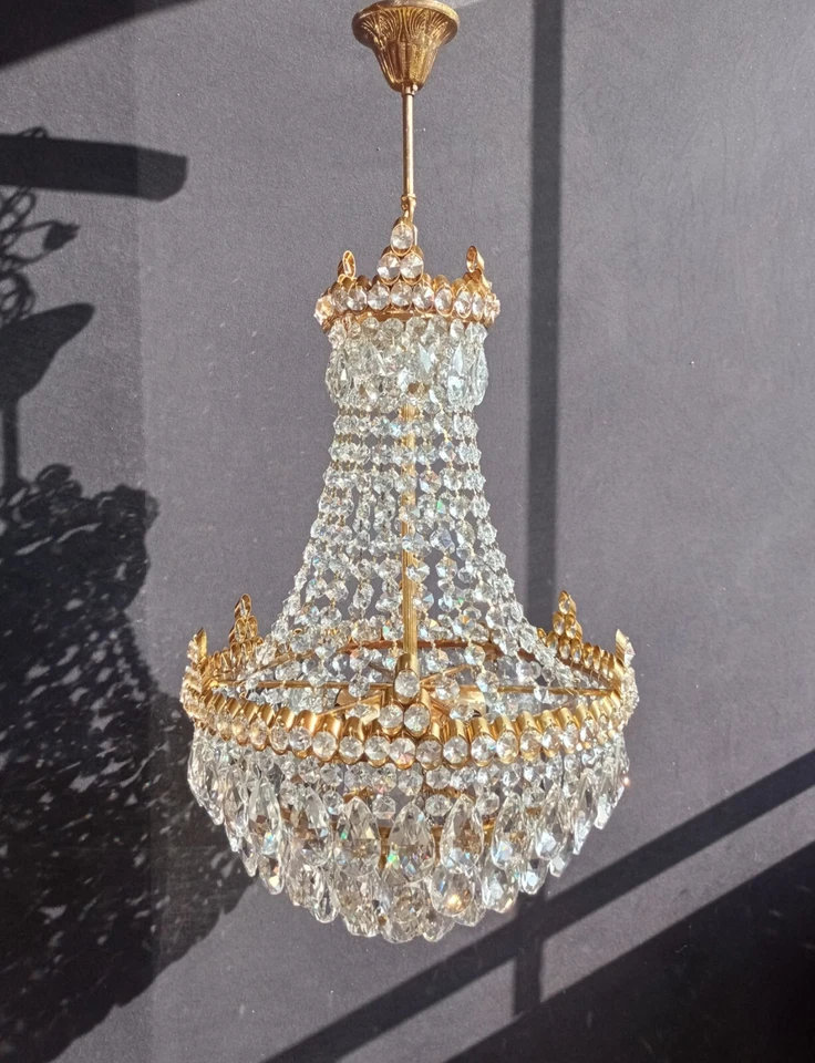 Lámpara de araña de cristal vintage cesta lámpara de techo iluminación decoración del hogar Foto 3 de 4