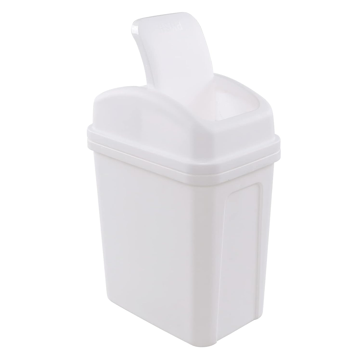 2 Gallon Plastic Samll Swing Top Trash Can, Swing Lid Waste Can, White