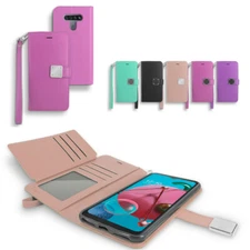 For Straight Talk LG REFLECT/L555DL Double Fold Wallet Card Holder Cover Case