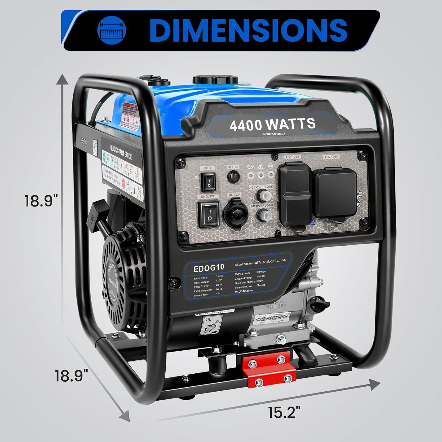 4400Watt Inverter Generator Gas Powered Open Frame Home/Outdoor Power Equipment