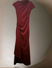 NEW Burgandy Ruched Bodycon Maxi Dress Women's Sz Small Cap Sleeves Side Slit