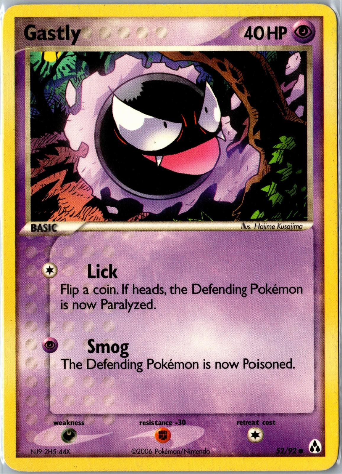 Pokemon Card - Gastly 52/92 Legend Maker Common Heavily Played