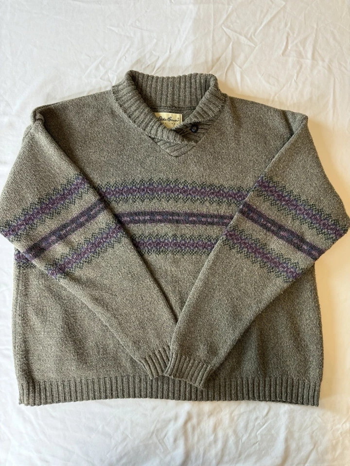 Suéter gris Eddie Bauer XXL vintage Fair Isle Fishermancore para mujer Foto 3 de 4