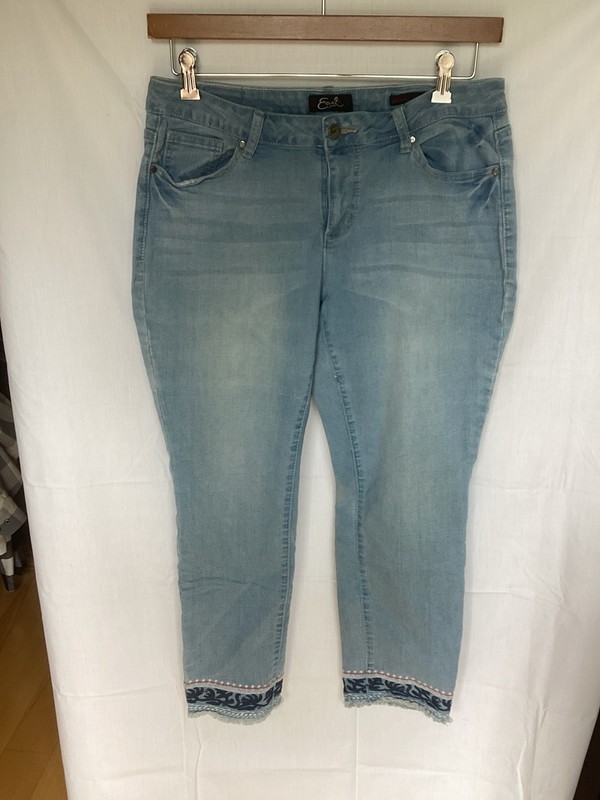 Earl Jeans Womens Skinny Faded Embroidered Ankle Trim Sz 14P