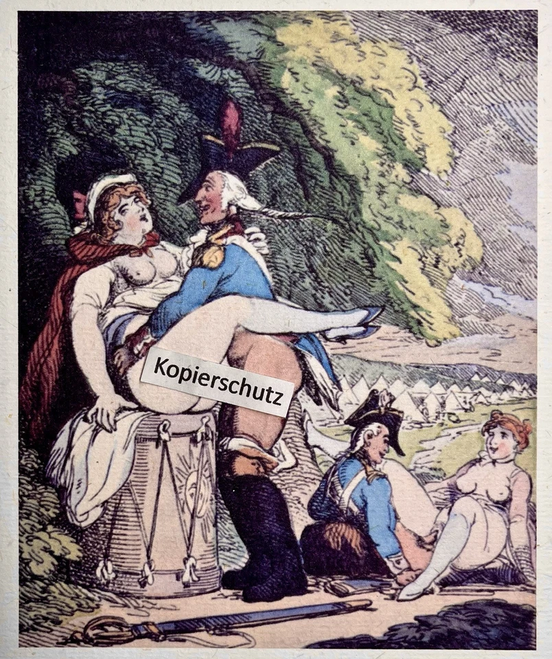 Victorian erotic Kunstdruck Karikatur Rowlandson „Feldwache - Quickie im Feld“ - Bild 3 von 3