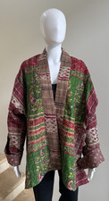 100 Silk Reversible Kantha Jacket, One Size