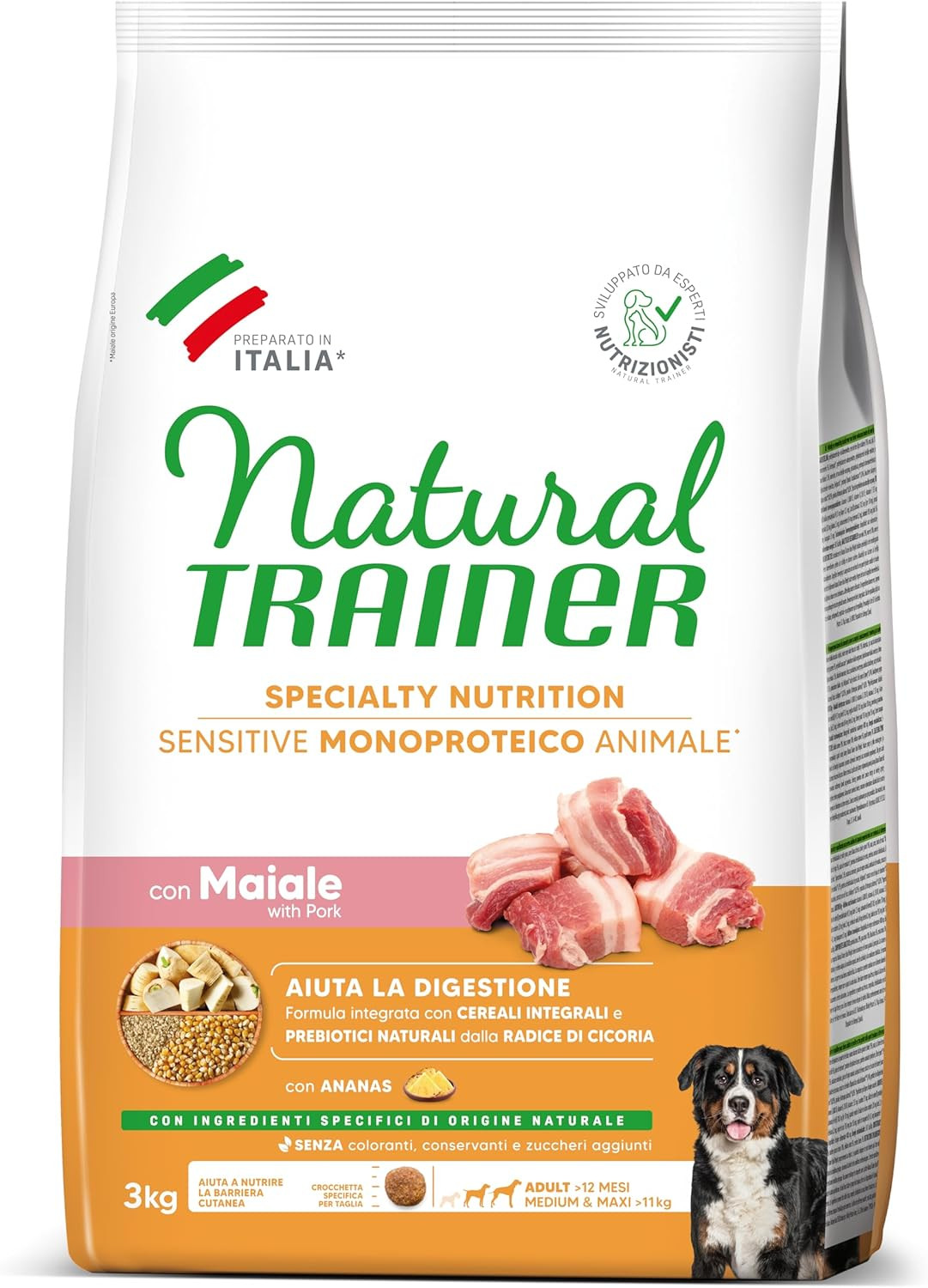 Natural  Sensitive No Gluten Cibo per Cani Adulti Con Maiale - 3Kg