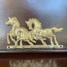 Vintage Brass Horse Wall Hook Rack For Keys Or Leashes Galloping Equestrian 7.5"