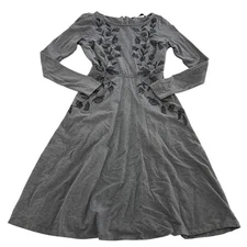 eShakti Dress Womens 2 Gray Long Sleeve Embroidered Floral Fit Flare Pockets