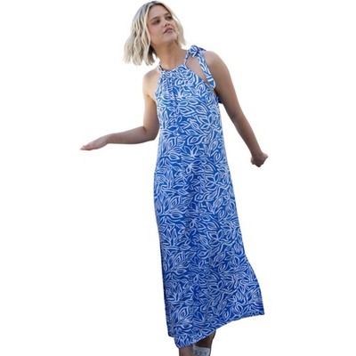Blue Ginger Size XS Blue Floral Hawaiian Sleeveless Halter Neck Midi Dress