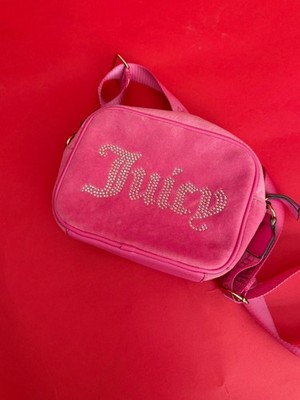 Juicy Couture Pink Velour Crossbody Bag   Rhinestone Logo   Y2K Icon Mini Bag