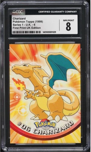 1999 Topps Pokemon TV First Print UK Edition Charizard #6 CGC 8 NM-MT