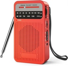 Emergency Handheld Radio Long Range Reception With Headphone Jack AA Battery Red