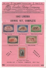 Liberia 1942, animals set(6), antelope, monkey, mint #283-8